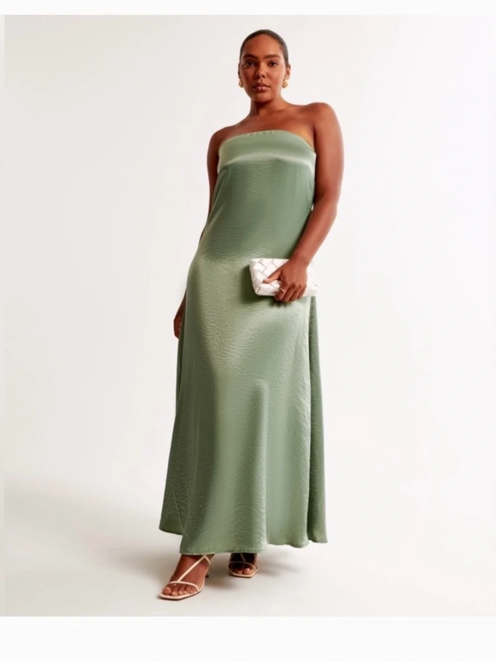 Abercrombie & Fitch Strapless Maxi Dress in Sage Green